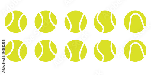 Tennis ball icon set. Sport equipment vector set. Tennis ball collection with static and motion versions for match, training, and game design. eps 10