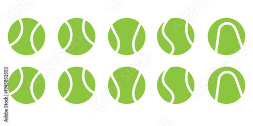 Tennis ball icon set. Sport equipment vector set. Tennis ball collection with static and motion versions for match, training, and game design. eps 10