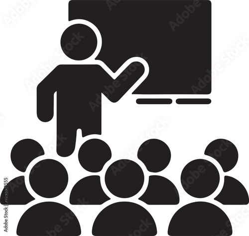 Teacher giving lecture to students icon. classroom education training presentation symbol