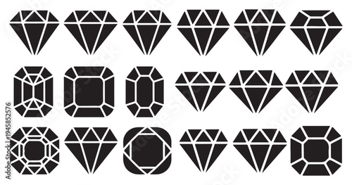 Variety of gemstone cuts including emerald and oval silhouettes. vector illustration eps 10