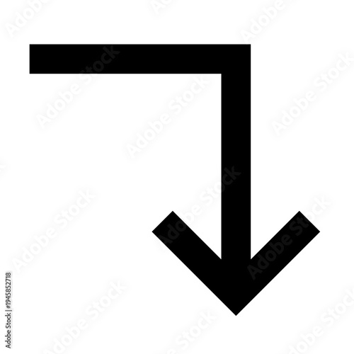 Turn right down arrow icon in sharp bold line style for direction, navigation, and flow control. Perfect for UI, app, or web interfaces indicating movement, path change, or redirection.