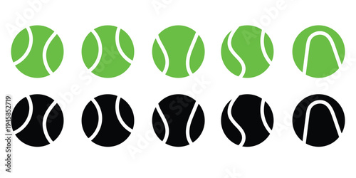 Tennis ball icon set. Sport equipment vector set. Tennis ball collection with static and motion versions for match, training, and game design. eps 10