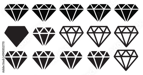Thin line diamond icons with elegant facet detailing. vector illustration eps 10
