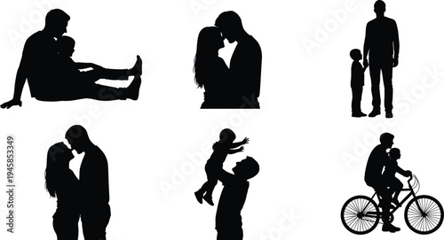 Heartwarming silhouettes of parents and children bonding through love, play, guidance, and affection, showcasing family relationships, parenting, and joyful childhood moments in mini