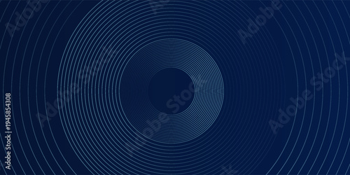 Blue abstract background with glowing circles. Swirl circular lines pattern simple modern design
