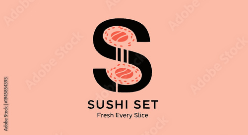 Sushi Set Logo with Chopsticks and Sushi.