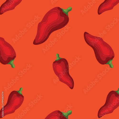 Red hot spicy chilli  bell pepper vector illustration sweet capsicum paprika vegetable whole ingredient isolated whole seamless pattern