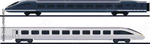 High speed bullet train side view illustration, modern railway passenger transport isolated on white background, vector design