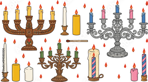 Candle candelabra flame silhouette illustration design, celebration artwork concept, tradition theme, light symbol, ambiance graphic style image