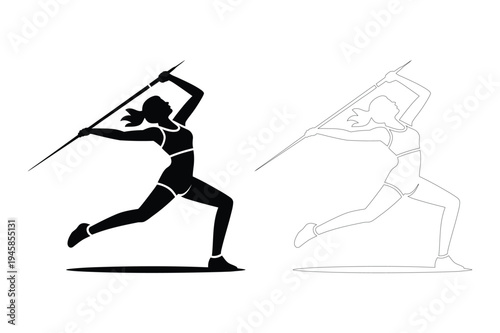 Female athlete javelin thrower silhouette vector art
