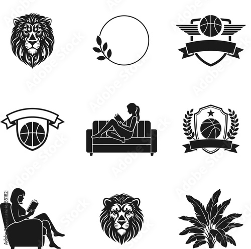 Vintage set of black vector silhouettes, tribal tattoo art symbols, and globe icons for creative sign design illustration