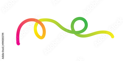 A colorful abstract swirling line art piece with a rainbow gradient on a white background