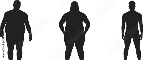 Male body silhouettes set, different human body shapes from front view isolated on white background, anatomy vector illustration