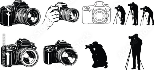 Silhouette set of diverse people, business professionals, casual group, men and women standing, walking, talking, networking, team, corporate collection, humans,