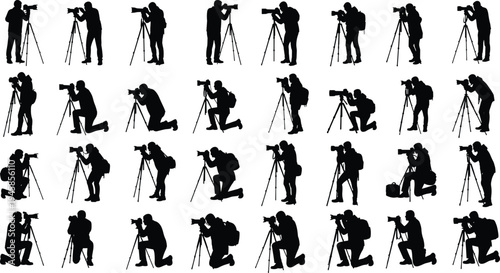 Silhouette set of diverse people, business professionals, casual group, men and women standing, walking, talking, networking, team, corporate collection, humans,