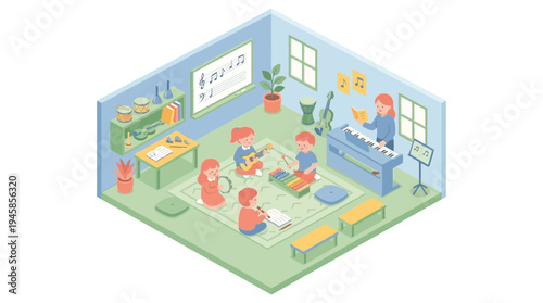 Students learn in an educational classroom setting with teacher guidance