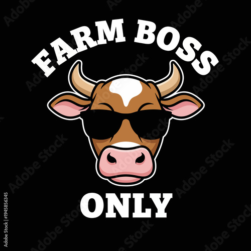 Brown cow wearing black sunglasses head.