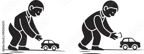 child, playing, toy, car, kid, childhood, playtime, toy, vehicle, fun, learning, activity, boy, game, leisure, education, imagination, entertainment, silhouette, illustration