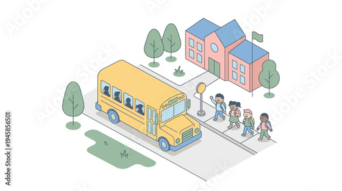Students get on a school bus outside their education building