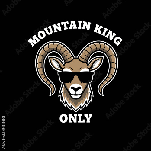 Goat wearing sunglasses head shot.