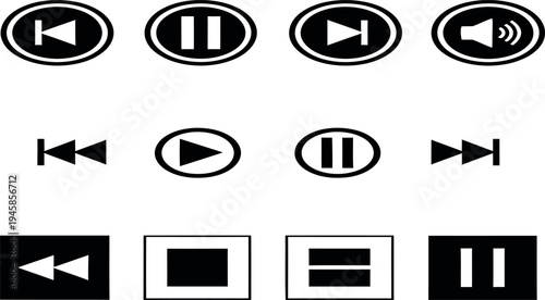 Media player control icons set