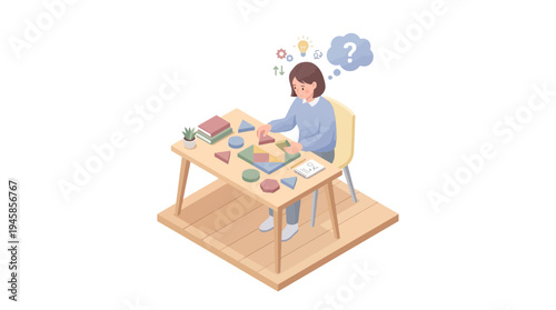 Student sitting at desk with educational materials in classroom setting for learning
