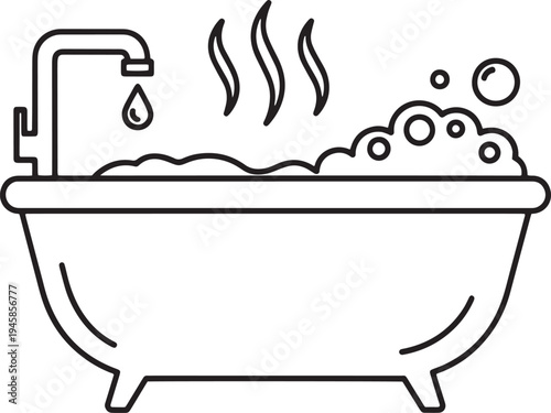 Bathroom and bathtub cartoon vector illustration with bubbles and shower scene