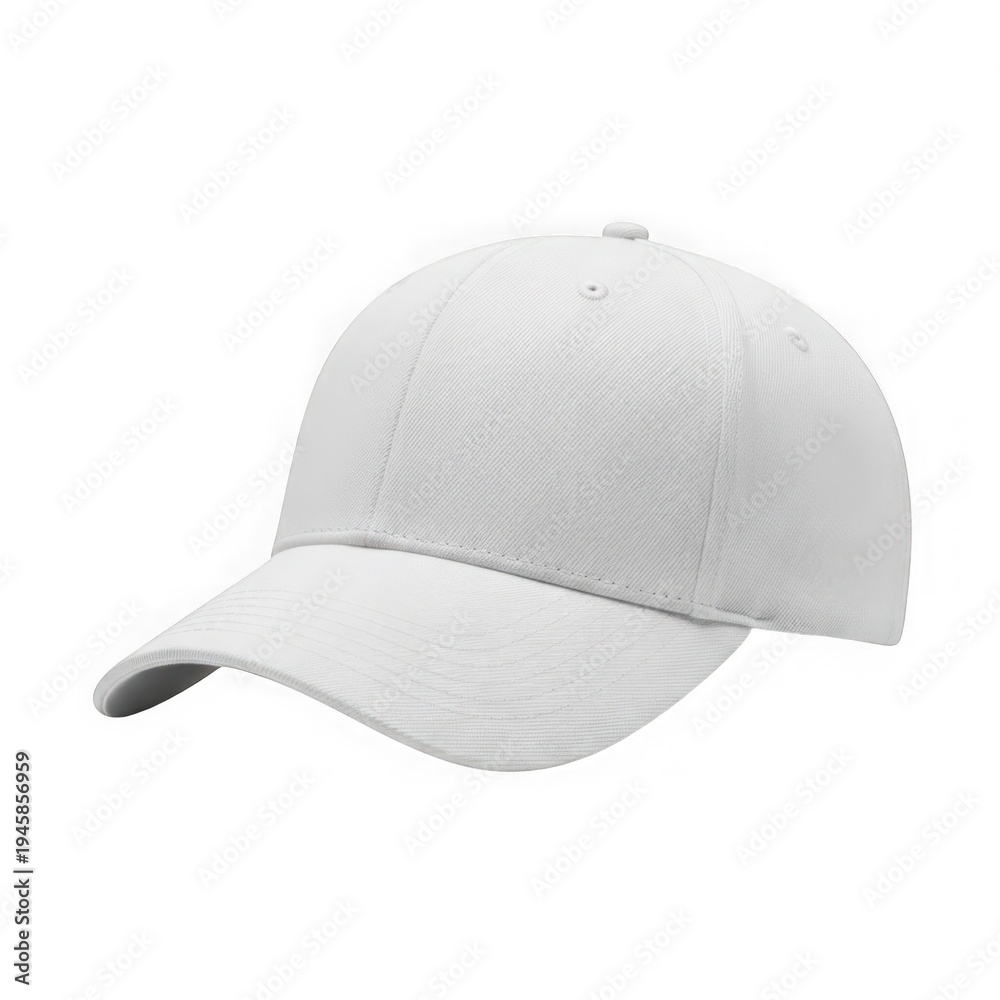 Fototapeta premium A stylish white baseball cap with a curved brim and adjustable strap, isolated on transparent background
