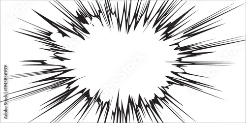 Black abstract explosion lines on white background