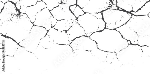 Black cracked texture on white background