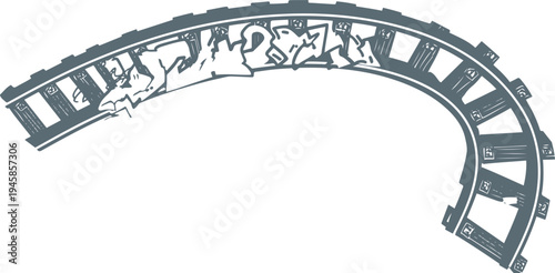 Curved railway track with graffiti urban transportation