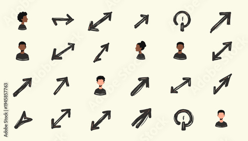 A minimalist composition featuring bold black arrows and a shadowed silhouette. Ideal for concepts of direction, growth, and forward momentum in desig