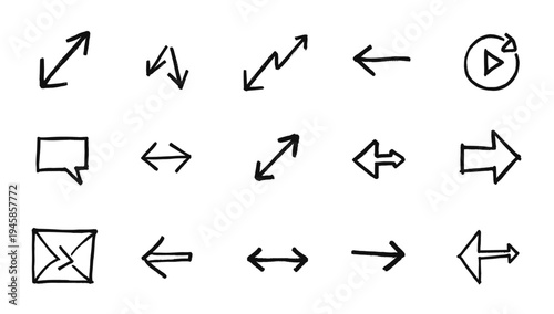 A simple, hand-drawn illustration of a speech bubble and an email envelope. Ideal for representing connection, correspondence, and digital messaging i