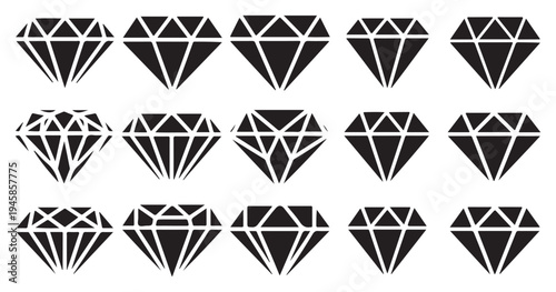 Bold black diamond silhouettes with various gemstone cuts. vector illustration eps 10