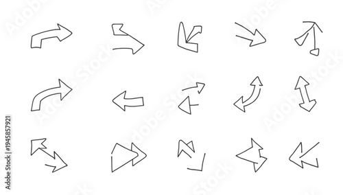 Simple, black and white hand-drawn arrows create a minimalist graphic ideal for conveying direction, progress, or process flows in presentations and d
