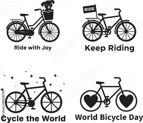World Bicycle day vector silhouette on white background