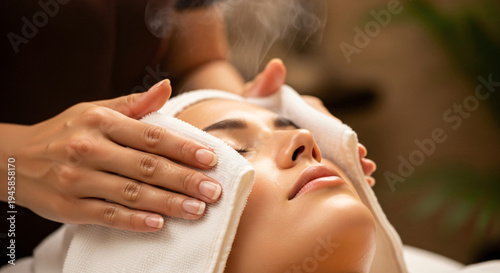 Woman enjoys therapeutic facial steam in a spa massage