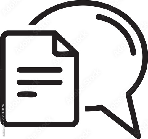 Document sharing via speech bubble a simple black and white icon