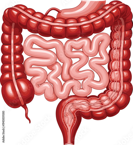 Human intestine anatomy digestive system internal organ medical healthcare flat vector illustration isolated on white background