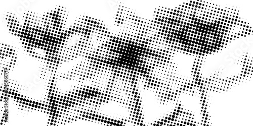Set of halftone dots gradient pattern texture isolated on white background. Straight dotted spots using halftone circle dot raster texture. Vector blot half tone collection.