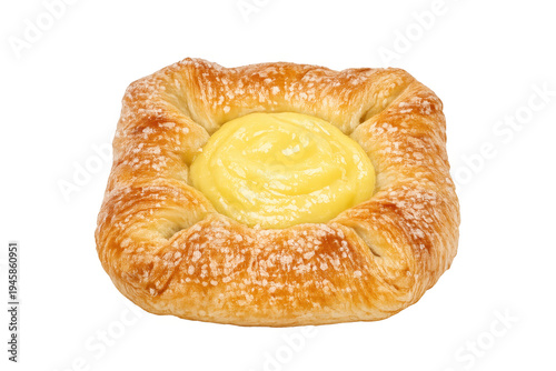 Golden baked danish pastry filled with sweet yellow custard cream