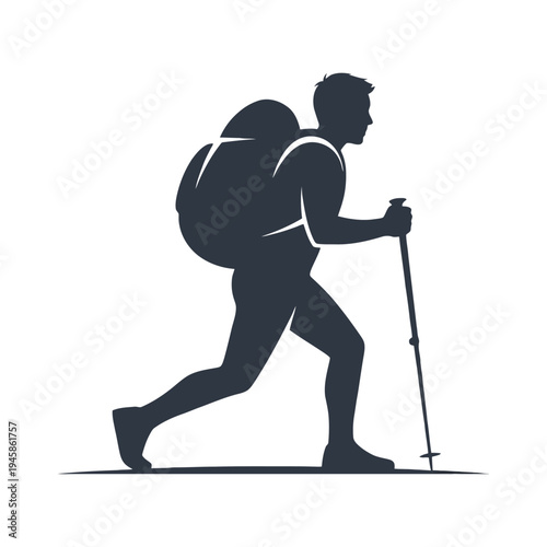 Silhouette of a hiker with backpack and trekking poles