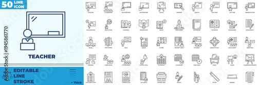 teacher Line Editable Icons set
