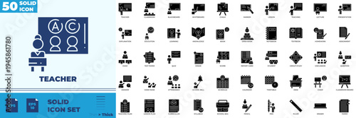 teacher Solid Editable Icons set