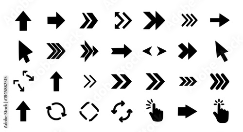 Arrows modern icon set with diverse directional and action symbols for interface design... featuring arrow, symbol,