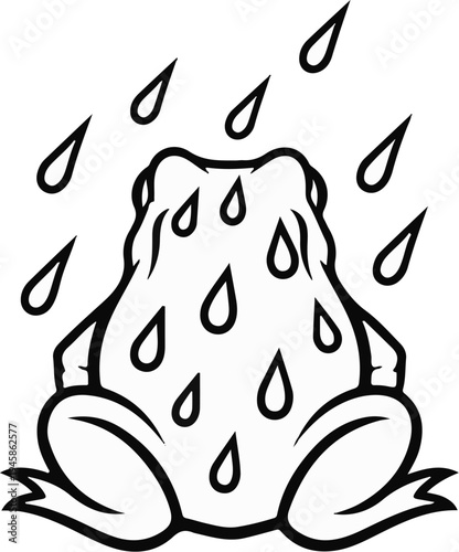 A frog sits in the rain, with teardrop shapes falling around it
