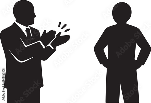 Businessman applauding worker vector illustration silhouette professional male manager clapping hands success recognition achievement concept corporate praise appreciation employee performance icons