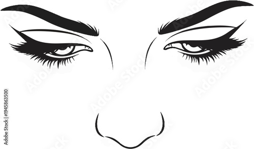 A graphic illustration of a woman's intense eyes and nose