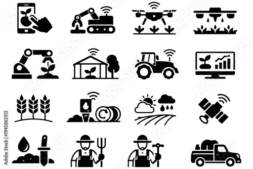 Smart Agriculture and Future Farming Technology Icons – Vector Set