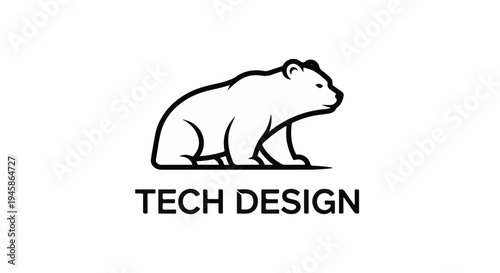A black and white line art logo of a bear with the words "TECH DESIGN